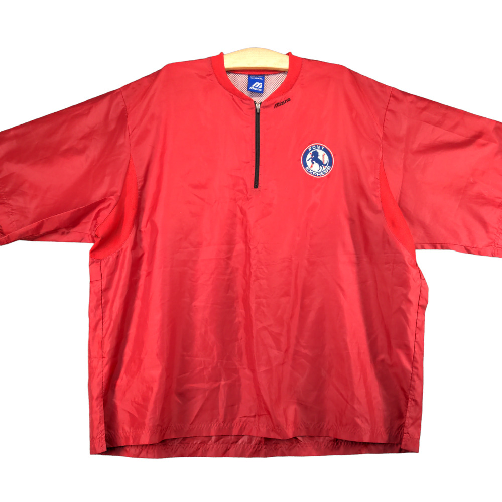 Mizuno Pony Express 1/4 Zip Windbreaker Baseball Jacket Mens XXL Red Vented